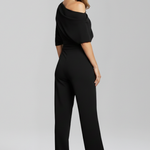 Women's Asymmetric Neck Long Sleeve Wide-Leg Jumpsuit – Elegant Full-Length Jumpsuit for Events