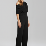 Women's Asymmetric Neck Long Sleeve Wide-Leg Jumpsuit – Elegant Full-Length Jumpsuit for Events
