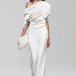 Women's Asymmetric Neck Long Sleeve Wide-Leg Jumpsuit – Elegant Full-Length Jumpsuit for Events