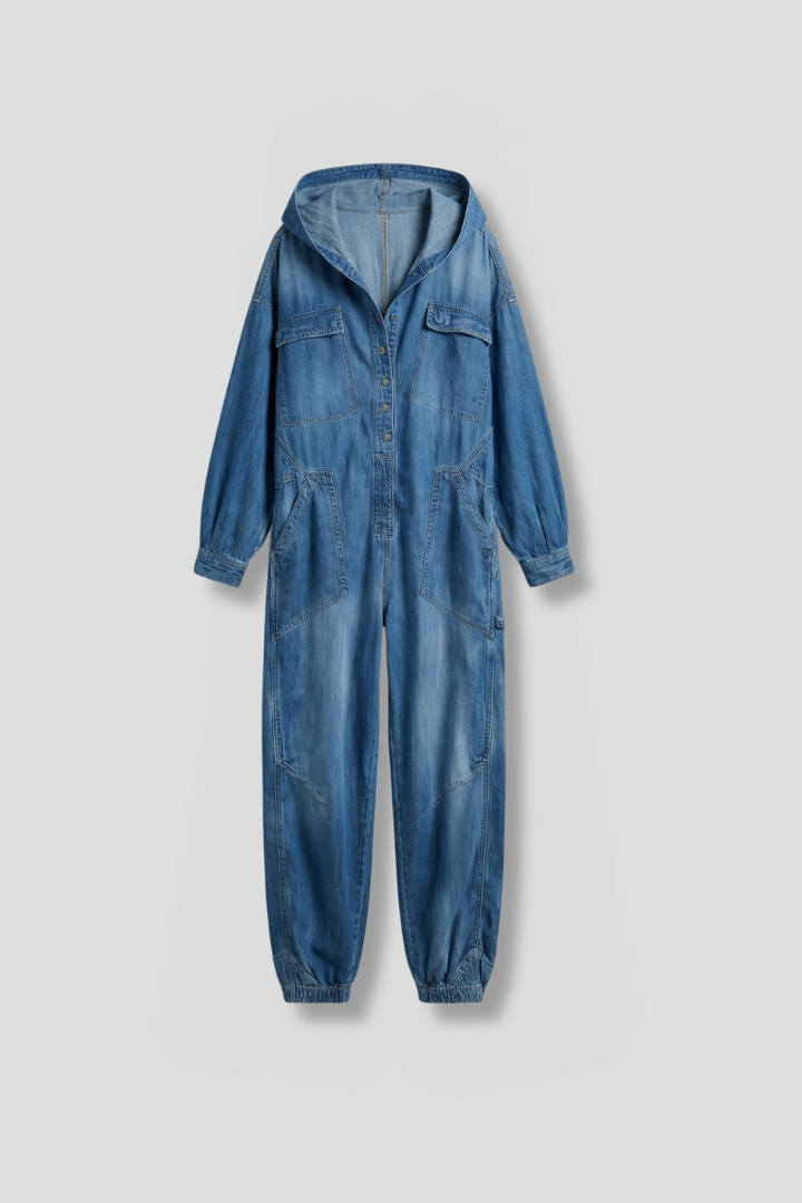 Women's Hooded Long Sleeve Jumpsuit with Side Pockets – Relaxed Casual One-Piece