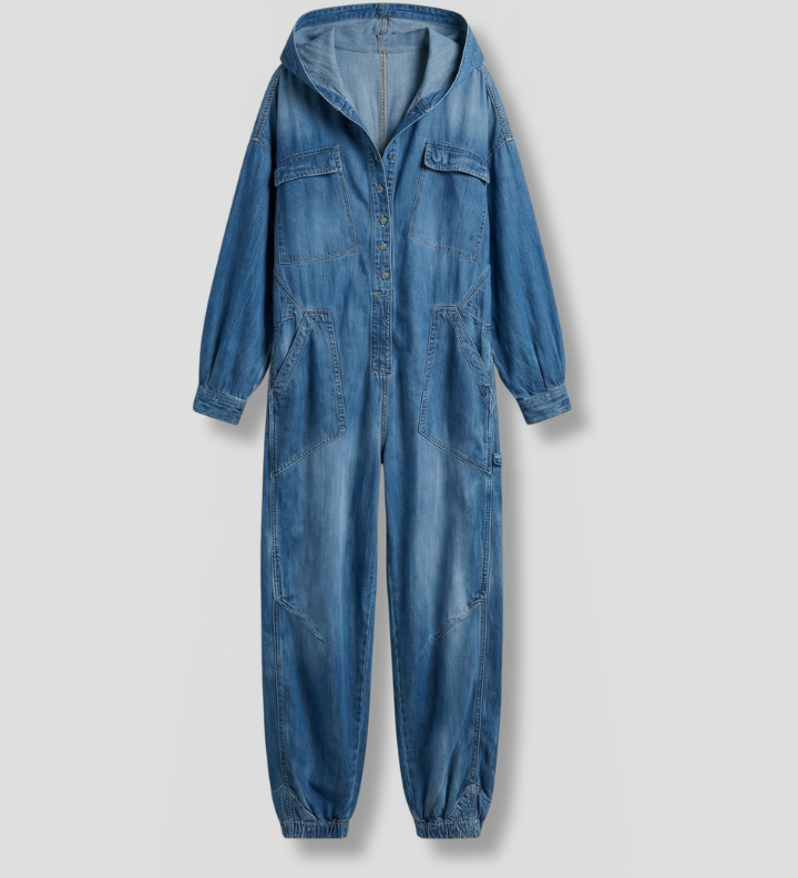 Women's Hooded Long Sleeve Jumpsuit with Side Pockets – Relaxed Casual One-Piece