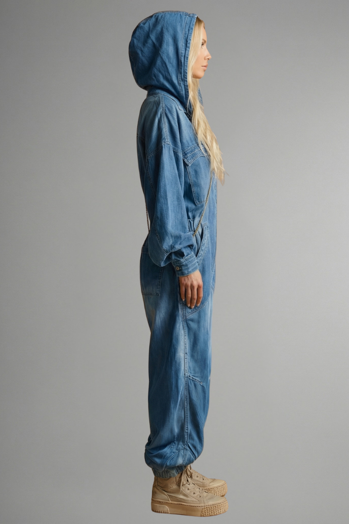 Women's Hooded Long Sleeve Jumpsuit with Side Pockets – Relaxed Casual One-Piece