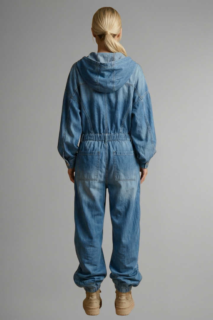 Women's Hooded Long Sleeve Jumpsuit with Side Pockets – Relaxed Casual One-Piece