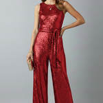 Women's Sequin Sleeveless Jumpsuit with Straight Legs – Sparkly Party and Evening Jumpsuit
