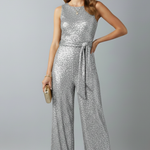 Women's Sequin Sleeveless Jumpsuit with Straight Legs – Sparkly Party and Evening Jumpsuit