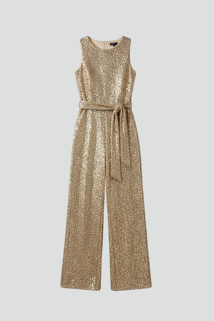 Women's Sequin Sleeveless Jumpsuit with Straight Legs – Sparkly Party and Evening Jumpsuit