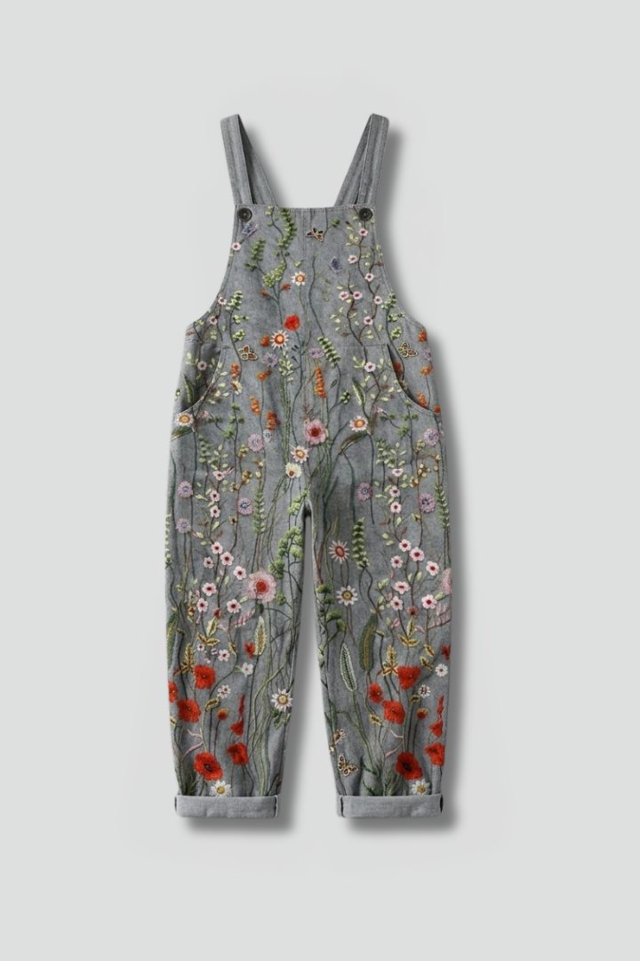 Women's Wide Leg Jumpsuit with Shoulder Straps & Floral Print – Relaxed Spring Summer One-Piece