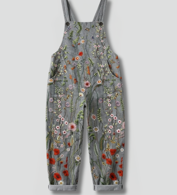 Women's Wide Leg Jumpsuit with Shoulder Straps & Floral Print – Relaxed Spring Summer One-Piece