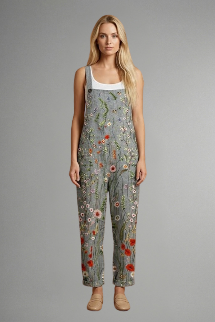 Women's Wide Leg Jumpsuit with Shoulder Straps & Floral Print – Relaxed Spring Summer One-Piece