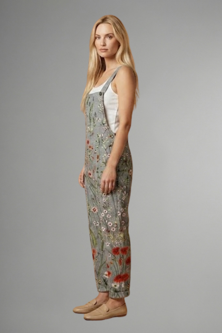 Women's Wide Leg Jumpsuit with Shoulder Straps & Floral Print – Relaxed Spring Summer One-Piece