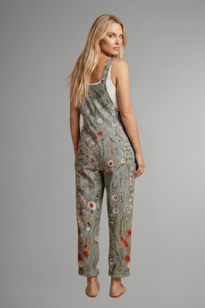 Women's Wide Leg Jumpsuit with Shoulder Straps & Floral Print – Relaxed Spring Summer One-Piece