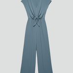 Women's V-Neck Wide Leg Jumpsuit with Tie Waist and Cap Sleeves – Smart Occasion Jumpsuit