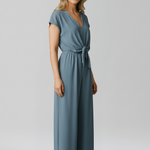Women's V-Neck Wide Leg Jumpsuit with Tie Waist and Cap Sleeves – Smart Occasion Jumpsuit