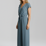 Women's V-Neck Wide Leg Jumpsuit with Tie Waist and Cap Sleeves – Smart Occasion Jumpsuit