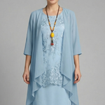 Women's Layered Chiffon Midi Dress with Lace Overlay – Wedding Guest & Garden Party Dress