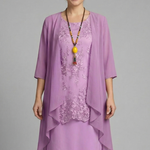 Women's Layered Chiffon Midi Dress with Lace Overlay – Wedding Guest & Garden Party Dress