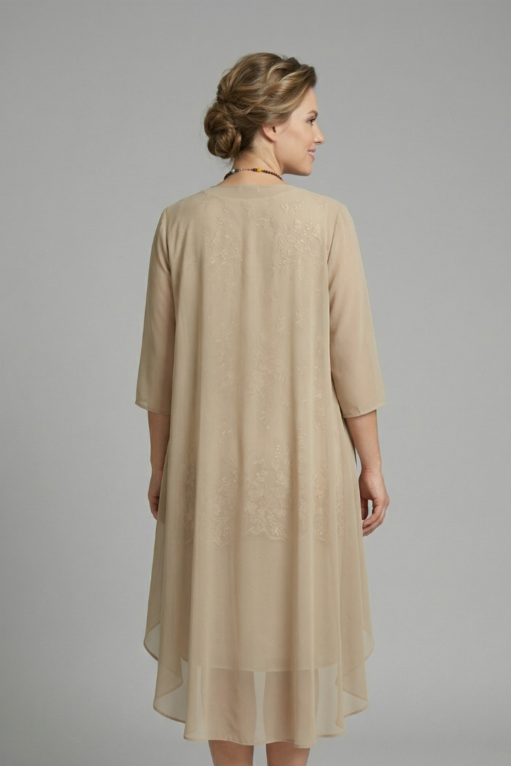 Women's Layered Chiffon Midi Dress with Lace Overlay – Wedding Guest & Garden Party Dress