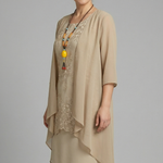 Women's Layered Chiffon Midi Dress with Lace Overlay – Wedding Guest & Garden Party Dress