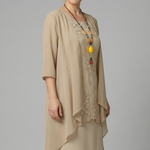 Women's Layered Chiffon Midi Dress with Lace Overlay – Wedding Guest & Garden Party Dress