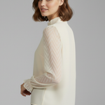 Women's Pleated Neckline Long Sleeve Top – Textured Sleeve Lightweight Blouse