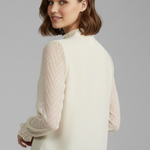 Women's Pleated Neckline Long Sleeve Top – Textured Sleeve Lightweight Blouse