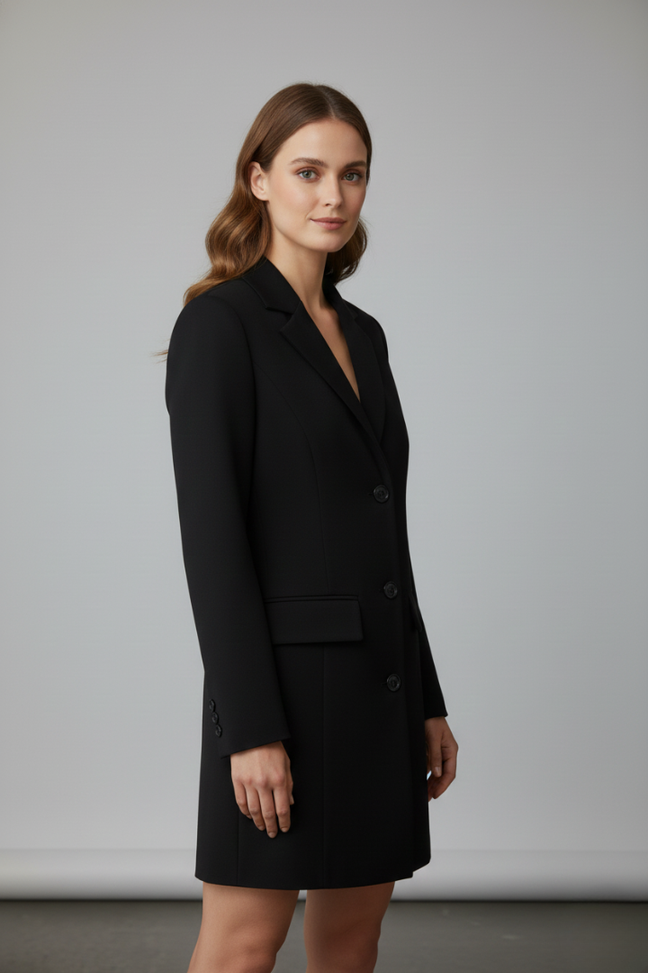 Women's Longline Blazer with Notched Lapel & Button Front – Tailored Office Jacket