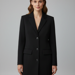 Women's Longline Blazer with Notched Lapel & Button Front – Tailored Office Jacket