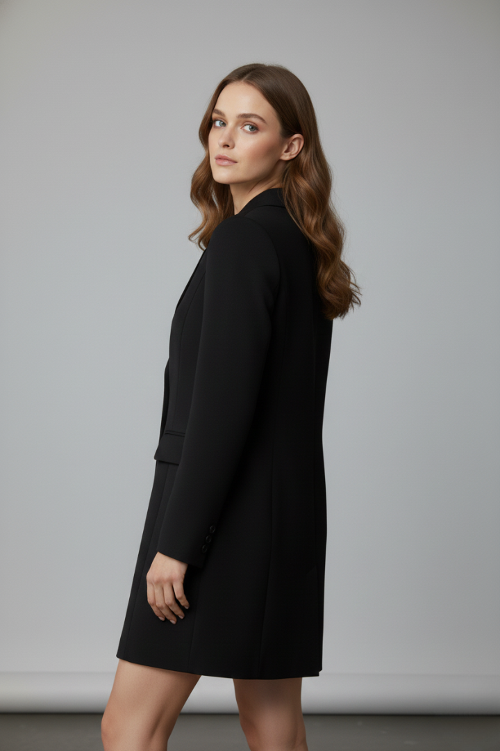 Women's Longline Blazer with Notched Lapel & Button Front – Tailored Office Jacket
