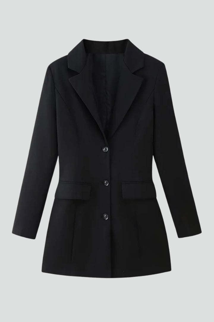Women's Longline Blazer with Notched Lapel & Button Front – Tailored Office Jacket