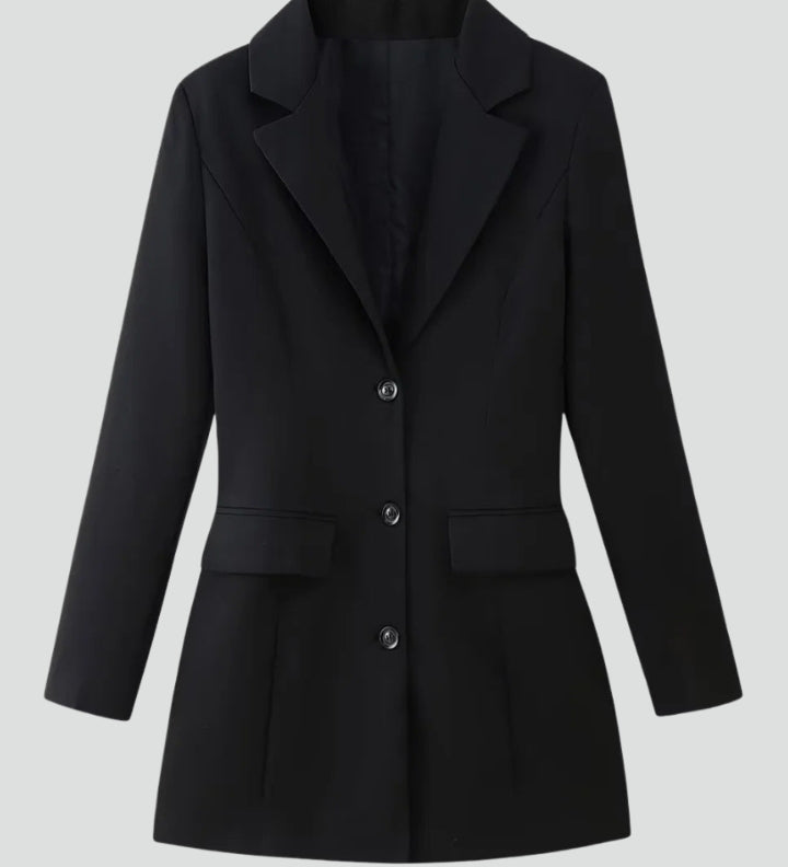 Women's Longline Blazer with Notched Lapel & Button Front – Tailored Office Jacket