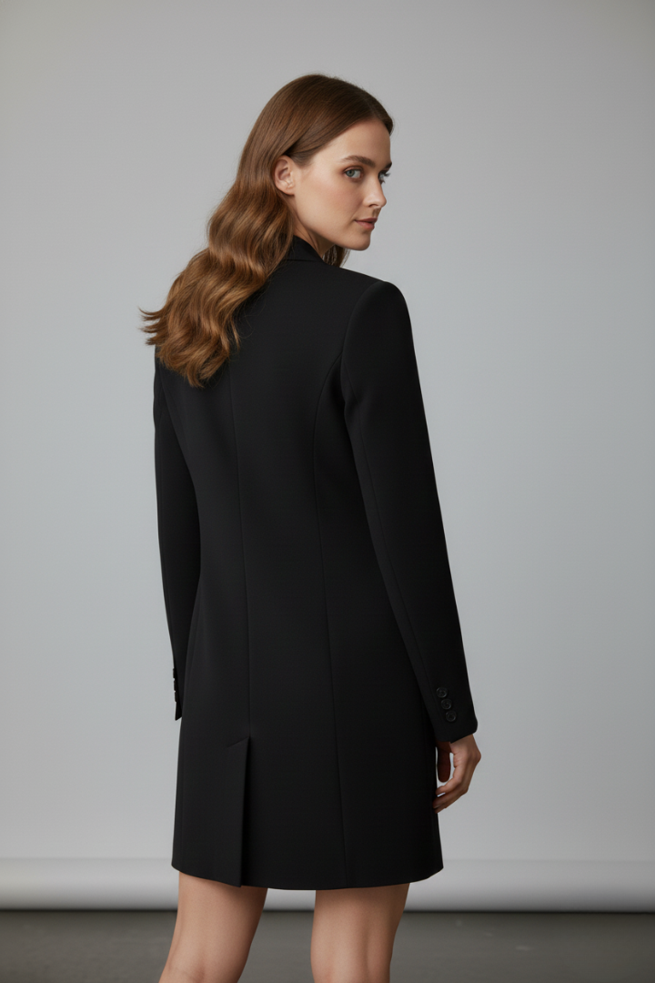 Women's Longline Blazer with Notched Lapel & Button Front – Tailored Office Jacket