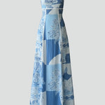 Women's Sleeveless Patterned Maxi Dress with Straight Neckline & Thin Straps – Summer Dress