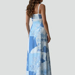 Women's Sleeveless Patterned Maxi Dress with Straight Neckline & Thin Straps – Summer Dress