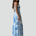 Women's Sleeveless Patterned Maxi Dress with Straight Neckline & Thin Straps – Summer Dress