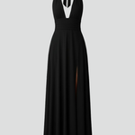 Women's Tie Neck Maxi Dress with Side Slit – Elegant Long Dress for Summer Events