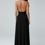 Women's Tie Neck Maxi Dress with Side Slit – Elegant Long Dress for Summer Events