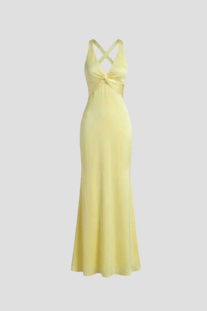 Women's Sleeveless Deep V-Neck Maxi Dress with Fitted Waist – Floor-Length Summer Dress
