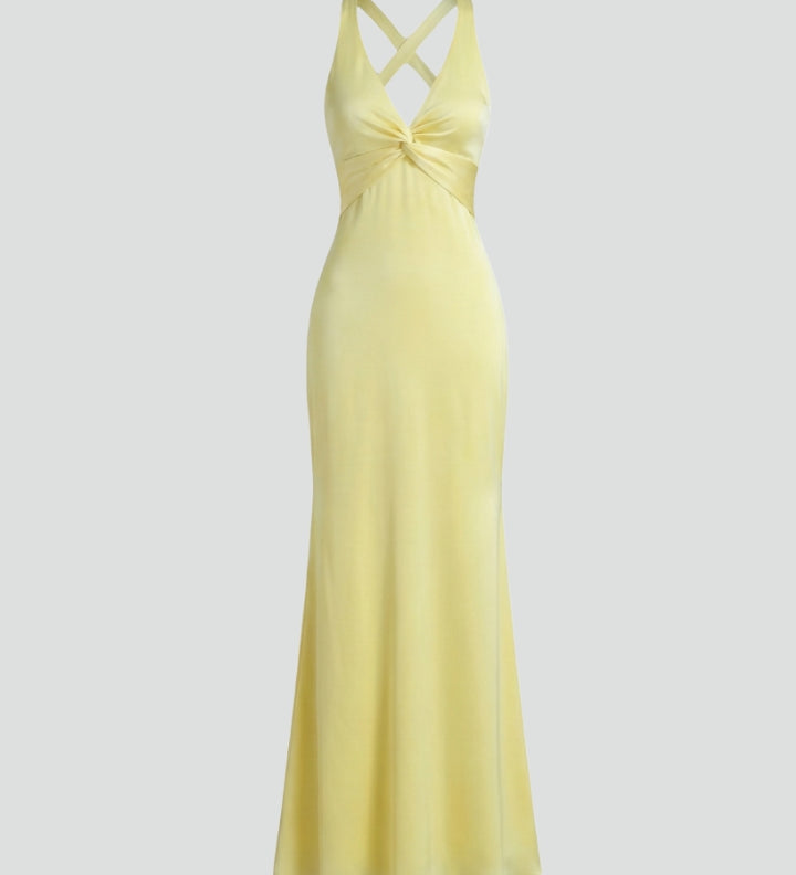 Women's Sleeveless Deep V-Neck Maxi Dress with Fitted Waist – Floor-Length Summer Dress