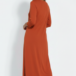 Women's Long Sleeve V-Neck Maxi Dress with Side Slit – Flowing Pullover Dress for Spring