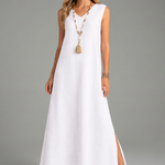 Women's Long Sleeve V-Neck Maxi Dress with Side Slit – Flowing Pullover Dress for Spring