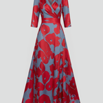 Women's Floral Wrap Maxi Dress with V-Neck & Elbow Sleeves – Flowing Summer Occasion Dress