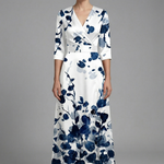 Women's Floral Wrap Maxi Dress with V-Neck & Elbow Sleeves – Flowing Summer Occasion Dress