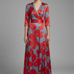 Women's Floral Wrap Maxi Dress with V-Neck & Elbow Sleeves – Flowing Summer Occasion Dress