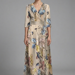 Women's Floral Wrap Maxi Dress with V-Neck & Elbow Sleeves – Flowing Summer Occasion Dress