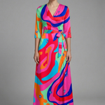 Women's Floral Wrap Maxi Dress with V-Neck & Elbow Sleeves – Flowing Summer Occasion Dress