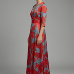 Women's Floral Wrap Maxi Dress with V-Neck & Elbow Sleeves – Flowing Summer Occasion Dress