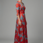 Women's Floral Wrap Maxi Dress with V-Neck & Elbow Sleeves – Flowing Summer Occasion Dress