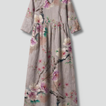 Women's Floral V Neck Maxi Dress with 3/4 Sleeves – Relaxed Boho Summer Dress