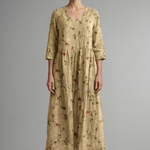 Women's Floral V Neck Maxi Dress with 3/4 Sleeves – Relaxed Boho Summer Dress