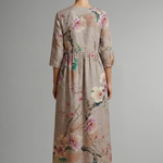 Women's Floral V Neck Maxi Dress with 3/4 Sleeves – Relaxed Boho Summer Dress